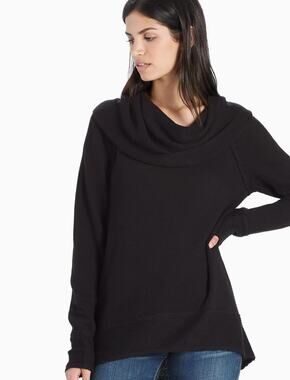 Lucky Brand Black Knit Pullover Top Cowl Neck Long Sleeve Waffle Knit Size M